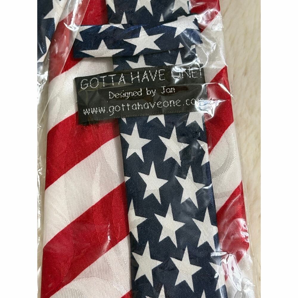 Land of Liberty patriotic necktie- blue & white with American flags-patriotic - Picture 3 of 4